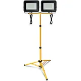 Eulenke LED Baustellenstrahler mit Teleskopstativ, 2x30W Fluter Flutlicht IP66 6000K Kaltweiß Scheinwerfer 2550LM Außenstrahler Baustrahler für Baustelle Garage (kein Stecker), PE-M-8220 * 2 3746-1x