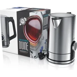 Arendo Wasserkocher Edelstahl, 1,7 Liter 2200W mit Temperatureinstellung und LED-Display, Modell DIVINE, Silber