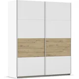 Rauch Möbel Oxford, Schiebetürenschrank, Kleiderschrank, Schrank Garderobe 2-türig, Zubehör Classic, 4 Einlegeböden, Farbe Weiß/Eiche Artisan, Holz, Griffleisten Alufarben, 175x210x59cm