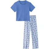 Buffalo Pyjama BUFFALO, Mädchen, Gr. 146/152, blau (blau, gemustert), Jersey, Obermaterial: 100% Baumwolle, bedruckt, Basic, bequem lang, Rundhals, abgesteppte Kante, Homewear-Sets Pyjama, Schlafanzug mit Top in kürzerer und schmaler Form