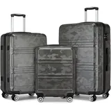 KONO Handgepäck Koffer Trolleys Leicht Hartschalenkoffer Reisekoffer mit 4 Rollen und TSA Schloss, 52x38x21cm, 36Liter, Zwillingsrollen Rollkoffer, ABS Hartschale (Grau/Camouflage, M)