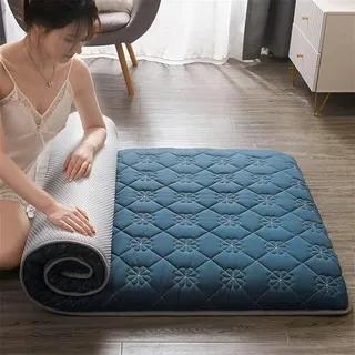 YXCMD Japanische Bodenmatratze, japanische Futon-Faltmatratze, aufrollbare Matratze, Tatami-Matte, atmungsaktive Bodenliege, Gästebett for Camping-Couch (Color : Blue, Size : 90x200cm)