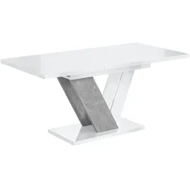 altdecor Esstisch Weiß Hochglanz, Grau, Rechteckig,Rechteckig, Bodenplatte, 80x75x120 cm, Esszimmer, Tische, Esstische