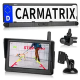 CARMATRIX Solar Funk Rückfahrsystem HD Rückfahrkamera im Nummernschild mit 2 PDC Sensoren Solarpanel