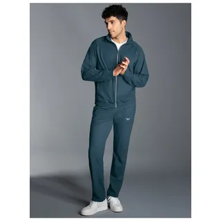 Jogginganzug TRIGEMA "TRIGEMA Freizeitanzug-Set", Herren, Gr. L, blau (jeans, melange), 100% Baumwolle, Sportanzüge