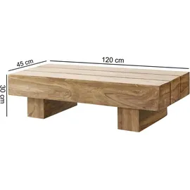 FineBuy Couchtisch Braun Akazie 120 x 45 x 30 cm