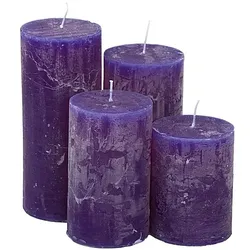 Rustikale Kerzen, lila, abgestuft, 4 Stück