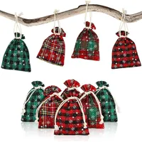 Luxuskollektion 24 Stück Weihnachten Adventskalender Jutesäckchen karierte Stoffbeutel