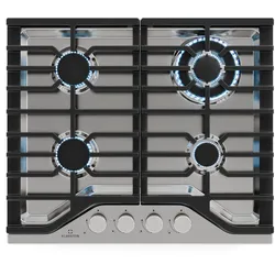 Klarstein Turbocast Gaskochfeld | 304er Edelstahl | 4-Brenner | Profi-Gusseisenhalter | Wok-Brenner Silber