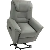 Homcom Fernsehsessel mit Aufstehhilfe Elektrisch Relaxsessel mit Liegefunktion, Heiz- und Massagefunktion, TV-Sessel mit Seitentasche und Fernbedienung, Kunstleder, Hellgrau Kunststoff, 95x106x93 cm, Wohnzimmer, Sessel, Fernsehsessel