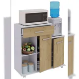 VCM Küchenmöbel Servierwagen Bakila Weiß / Honig-Eiche H. 88 x B. 90 x T. 33 cm