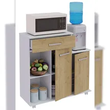 VCM Küchenmöbel Servierwagen Bakila Weiß / Honig-Eiche H. 88 x B. 90 x T. 33 cm