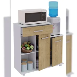 VCM Küchenmöbel Servierwagen Bakila Weiß / Honig-Eiche H. 88 x B. 90 x T. 33 cm