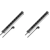 Brennenstuhl Alu-Line Steckdosenleiste 8-Fach mit Überspannungsschutz (Steckerleiste in 19 Zoll Format und mit 2m Kabel) (Packung mit 2)