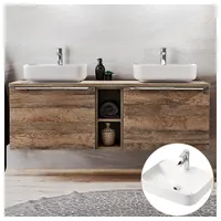 Lomadox - Doppelwaschtisch-Unterschrank 140cm mit 2 Keramikbecken PUEBLA-56 in