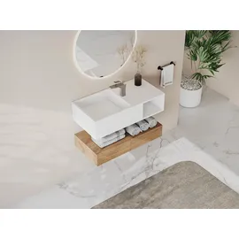 vente-unique Waschtischplatte mit Aufsatzwaschbecken Goyoko Weiß 80 cm