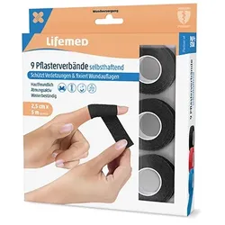 9 Rollen Pflaster, selbsthaftend 5 m x 2,5 cm schwarz