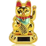 Cyrank Solarbetriebene Winkekatze, Glückskatze mit winkendem Arm, Lucky Fortune Cat, Glückskatzen-Dekoration, Gold Fengshui Lucky Cat, Chinesische Glückskatze, Japanische Glückskatze Für Auto,Desktop