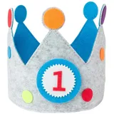 Intirilife Geburtstagskrone aus Filz 57,5 x 15,5 cm Blau/Grau