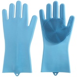 Wenko Silikon-Reinigungshandschuhe Rena, 2er Set, multifunktionaler Spülhandschuh für gesamten Haushalt, mit integrierten Reinigungsborsten, spülmaschinengeeignet, mit 33 x 1,5 x 15,5 cm in Blau