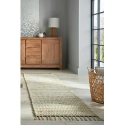 Kadima Design Handgewebter Teppich mit Fransen in Beige `Conwy` - Natürlich & Stilvoll. 60x230 cm