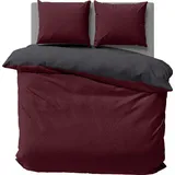 one-home Winter Wendebettwäsche Doubleface Unifarben kuschelig warm weich Fleece, - bordeaux