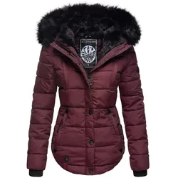 MARIKOO Damen Designer Steppjacke Winter Jacke mit edler Kunstpelz Kapuze Lotusblüte