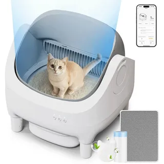 Devoko Katzenklo Selbstreinigend Katzentoilette XXL, Katzentoilette Selbstreinigend, App-Steuerung, Sicherheitssensor, Große Fassungsvermögen mit Öffnung von Oben, offene Automatische Katzenklo