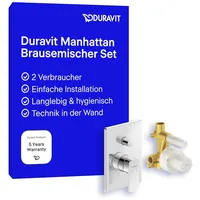 Duravit Manhattan Duscharmatur Set für 2 Verbraucher, inkl. Fertigmontageset mit Unterputz-Grundkörper, Einhebel-Brausemischer mit Keramikmischsystem, Chrom