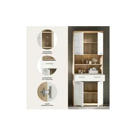 xonox.home Hochschrank Lambada 2 offene Fächer Eiche Hell/Weiß Hochglanz 191 x 74 x 31 cm