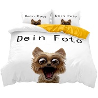 NA Foto Bettwäsche mit Eigenem Foto,Personalisierte Geschenk-Idee/Bettbezug mit eigenem Foto (Gelb, 155x220+80x80x2)