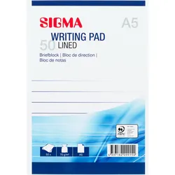 SIGMA Briefblock DIN A5, 70 g/m2, 50 Seiten, liniert, 5 Stück