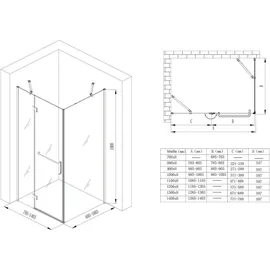 mai & mai Duschkabine Duschtrennwand 70x90 Cm, Esg-sicherheitsglas Mit Lotus-effekt Schmutzabweisender Nano-beschichtung, R04k - Mai&mai