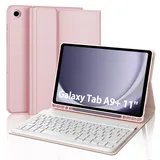 SENGBIRCH Tastatur Hülle für Samsung Galaxy Tab A9 Plus 11'' 2023 - QWERTZ Deutsche Tastatur Abnehmbare Bluetooth Wireless Tastatur für Galaxy Tab A9+ 11'' 2023 (SM-X210/X216/X218), Hellrosa
