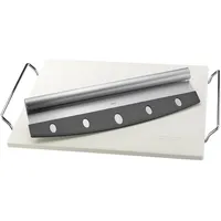 GEFU Pizzastein DARIOSO eckig 38 x 30 cm mit Gestell und Wiegemesser