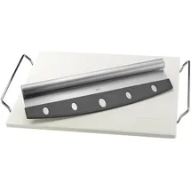 GEFU Pizzastein DARIOSO eckig 38 x 30 cm mit Gestell und Wiegemesser