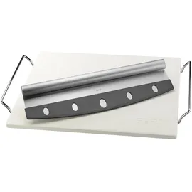 GEFU Pizzastein DARIOSO eckig 38 x 30 cm mit Gestell und Wiegemesser