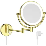 Nicesail Kosmetikspiegel mit Beleuchtung Vergrößerungsspiegel 5X Schminkspiegel Wandmontage Gold Rasierspiegel mit Vergrößerung 360° Schwenkbar Doppelseitiger Spiegel,Durchmesser 20cm