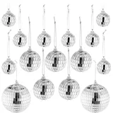 Relaxdays Mini Discokugel, 15 Spiegelkugeln in 3 versch. Größen Ø 3-10 cm, Partydeko zum Aufhängen, Diskokugel, Silber