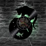 YUN Clock Wanduhr Aus Vinyl Schallplattenuhr Upcycling LED Schwarze Katze Familien Dekoration 3D Design-Uhr Wohnzimmer Schlafzimmer Restaurant Wand-Deko Schwarz : 30 cm