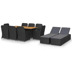 vidaXL 11-tlg. Garten-Essgruppe Poly Rattan Schwarz