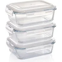 GRIZZLY Glas Frischhaltedosen, Set 3x 1040 ml, luftdicht, rechteckig,