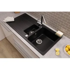 Respekta Einbauspüle Massivgranit Austin 100 x 50 cm mit Zusatzbecken Schwarz