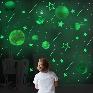 Leuchtsterne Selbstklebend Kinderzimmer, CAYUDEN Grünen Sonnensystem Leuchten Im Dunkeln Planeten Wandaufkleber Deckendekorationen Leuchtende Aufkleber Wandtattoo Kinderzimmer Jungen Mädchen Kinder