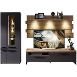 Wohnwand LOFT TWO, Graphit supermatt Dekor - Artisan Eiche Dekor - 3-teilig - LED-Beleuchtung