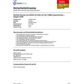 SanDisk Extreme microSDXC UHS-I A2 U3 V30 + SD-Adapter 64 GB