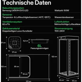 VIVOSUN Growbox All-in-One System 100 W 60 x 60 x 180 cm Schwarz