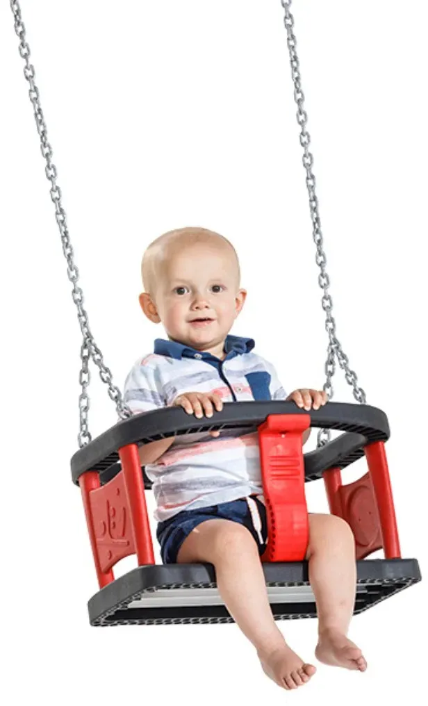 Babyschaukel mit Gummisitz TPE, Aluminium, Rot 45x25,1x33,9 cm, 2,5 m Kette - KBT Play - Wetterfest, ergonomisch, D-Haken