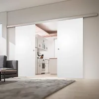 inova Doppel-Holz-Schiebetür 2-Flügelig 1510 x 2035 mm Weiß Alu Komplettset mit Lauf-Schiene, Griffmuschel und zweiseitigen Softclose