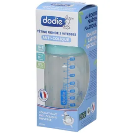 Dodie Babyflasche Initiation+, Antikolik, 0-6 Monate, runder Sauger, 3 Geschwindigkeiten, Fluss 2, grün, Valentin, 270 ml